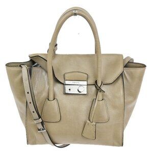 PRADA MILANO Logo 2Way Shoulder Hand Bag Leather Beige SHW Italy 86TA512